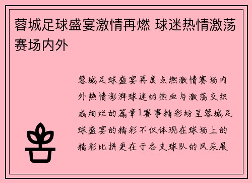 蓉城足球盛宴激情再燃 球迷热情激荡赛场内外
