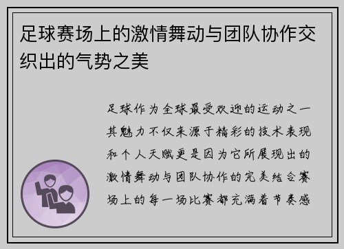 足球赛场上的激情舞动与团队协作交织出的气势之美