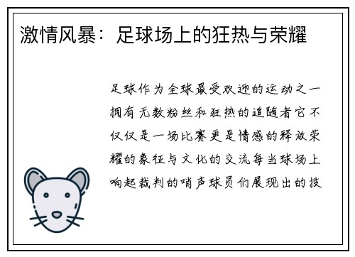 激情风暴：足球场上的狂热与荣耀