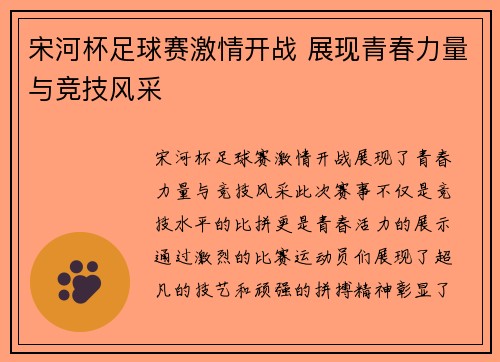 宋河杯足球赛激情开战 展现青春力量与竞技风采