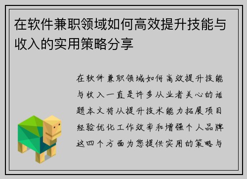 在软件兼职领域如何高效提升技能与收入的实用策略分享