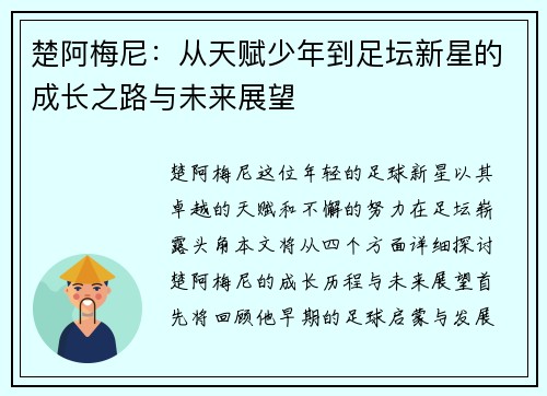 楚阿梅尼：从天赋少年到足坛新星的成长之路与未来展望